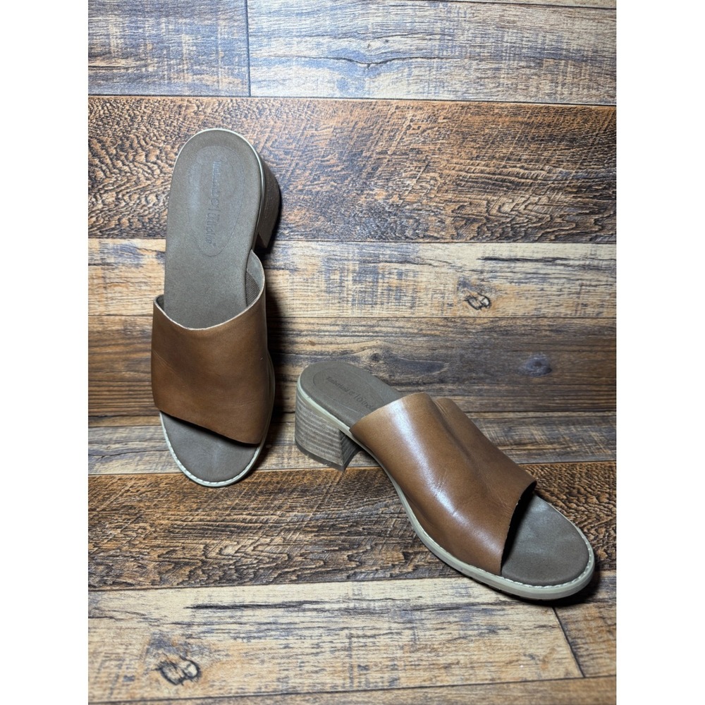 Timberland Womens‎ US 8 Block Heel Slide Sandals Mule Brown Leather Casual Shoes